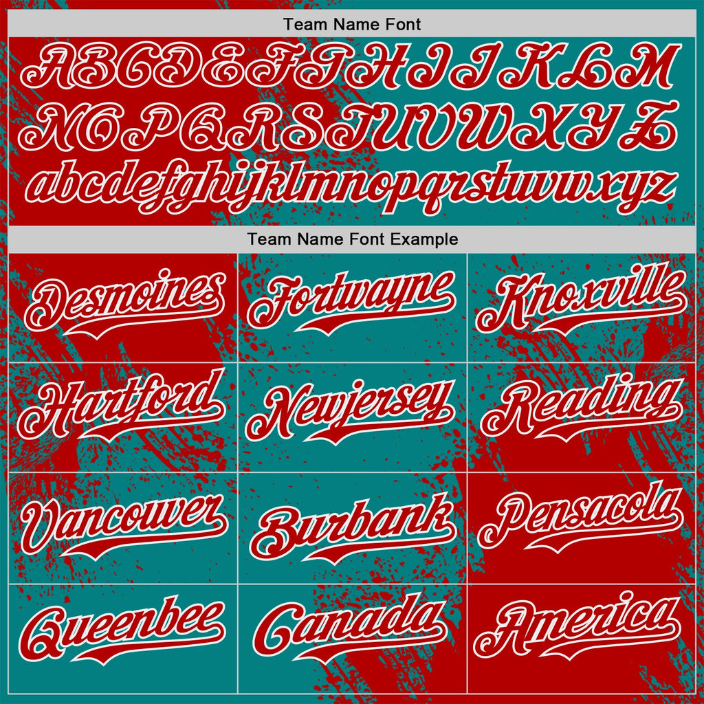 Custom Teal Red-White Abstract Brush Stroke Authentic Baseball Jersey