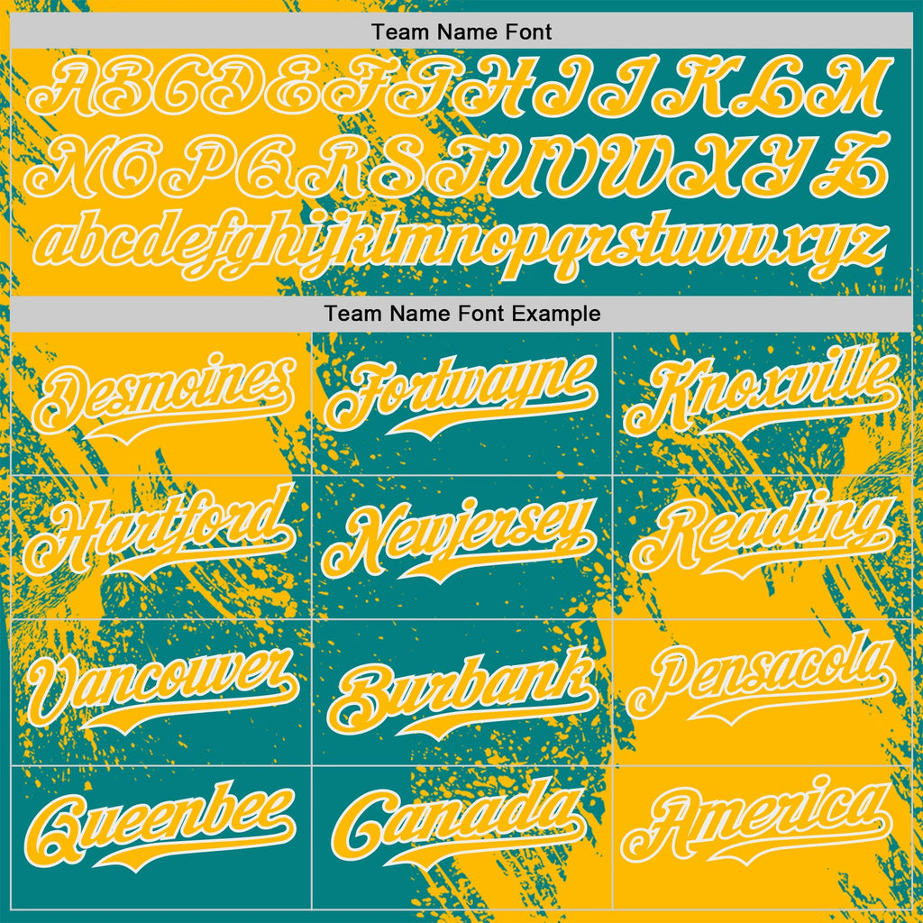 Custom Teal Gold-White Abstract Brush Stroke Authentic Baseball Jersey