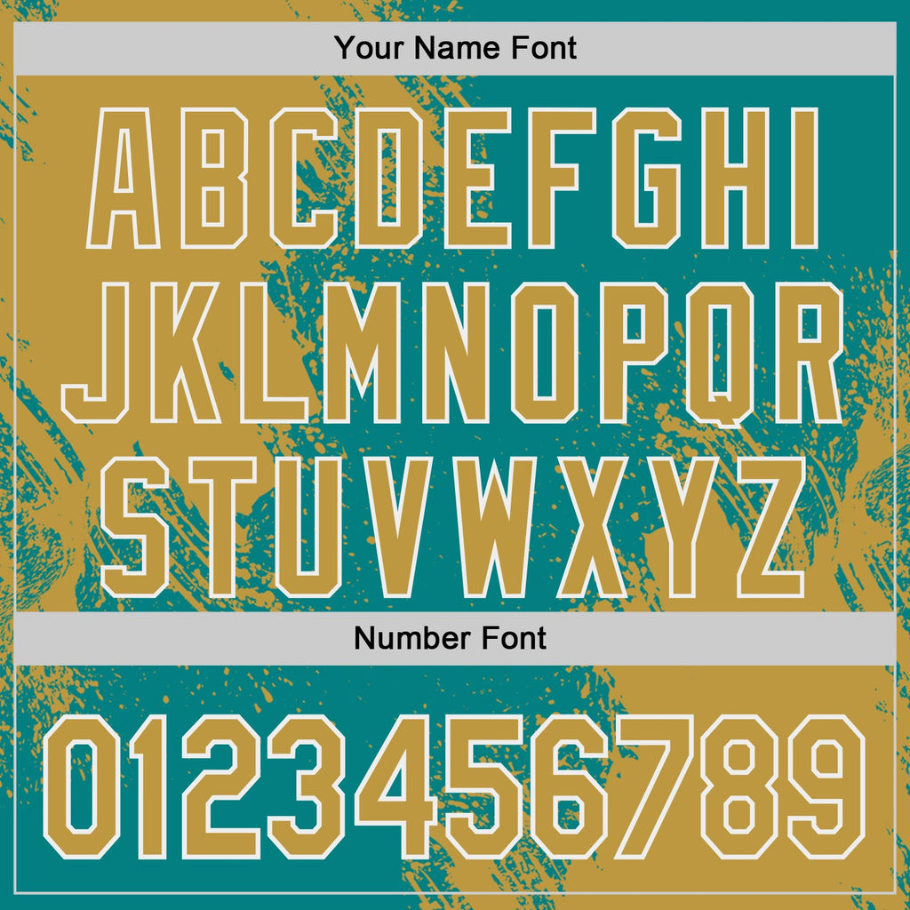 Custom Teal Old Gold-White Abstract Brush Stroke Authentic Baseball Jersey