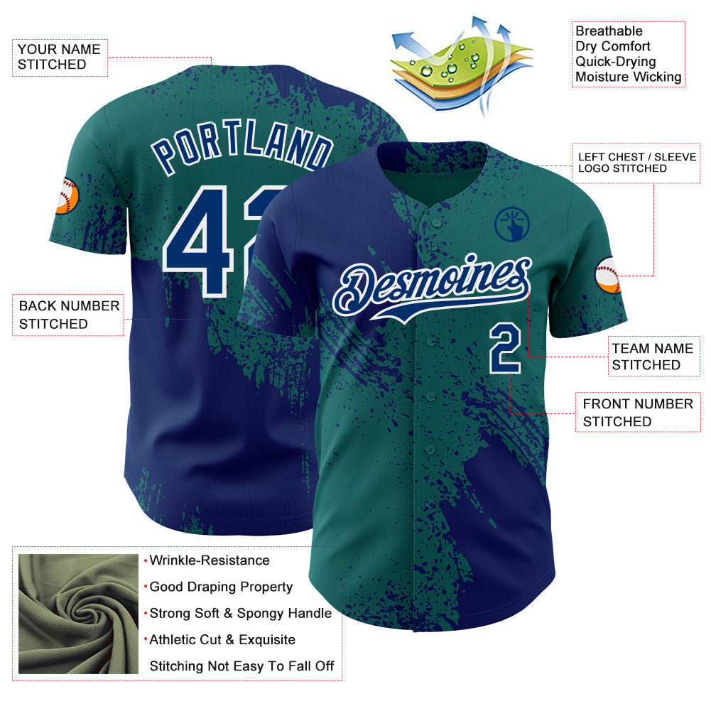 Custom Teal US Navy Blue-White Abstract Brush Stroke Authentic Baseball Jersey