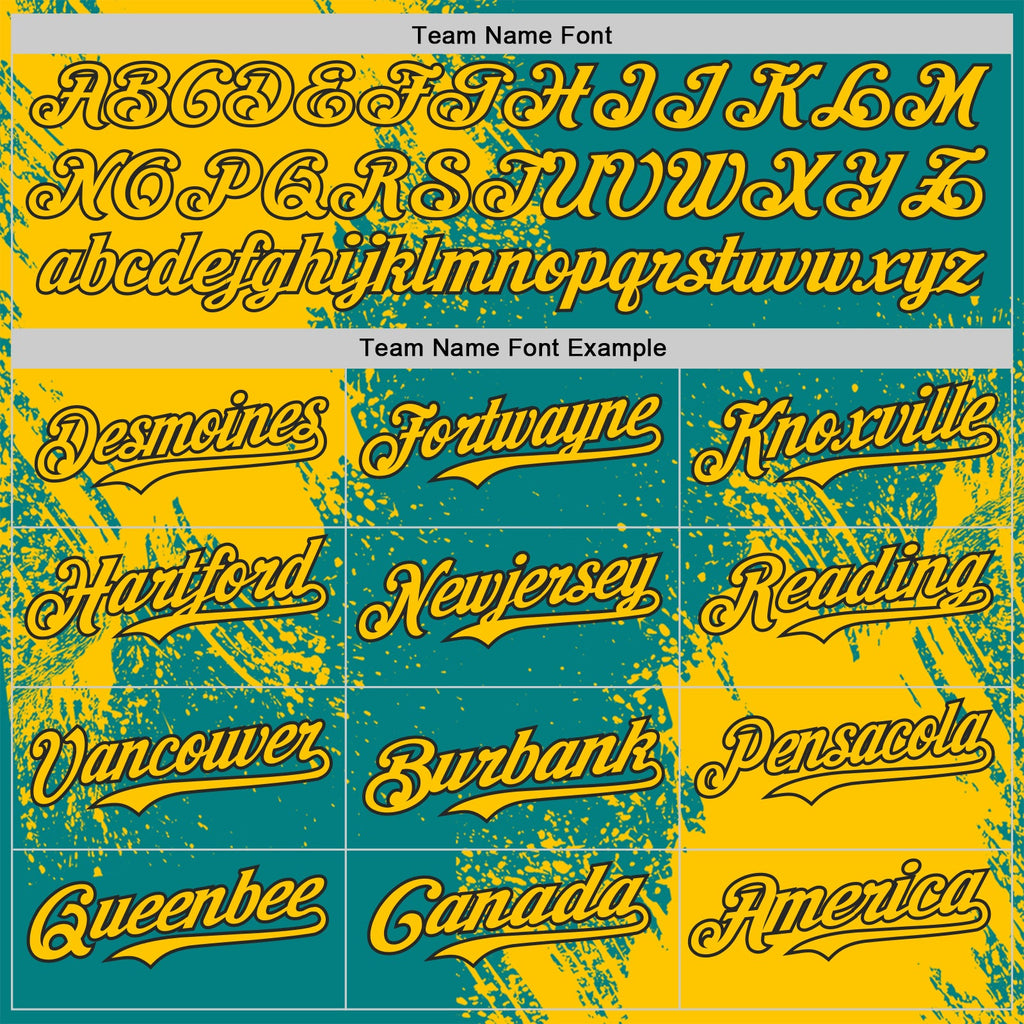 Custom Teal Yellow-Black Abstract Brush Stroke Authentic Baseball Jersey