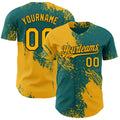 Custom Teal Yellow-Black Abstract Brush Stroke Authentic Baseball Jersey
