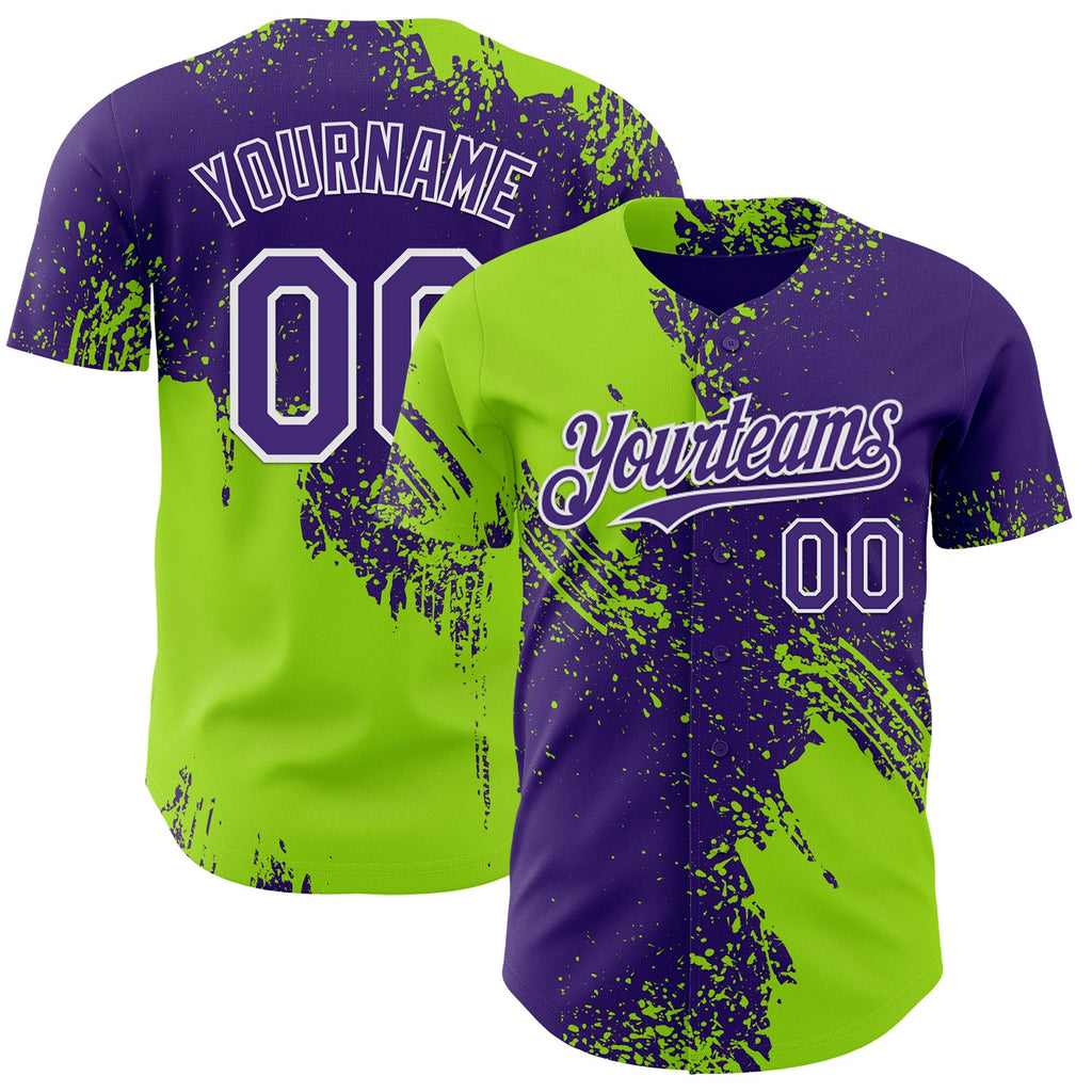 Custom Purple Neon Green-White Abstract Brush Stroke Authentic Baseball Jersey