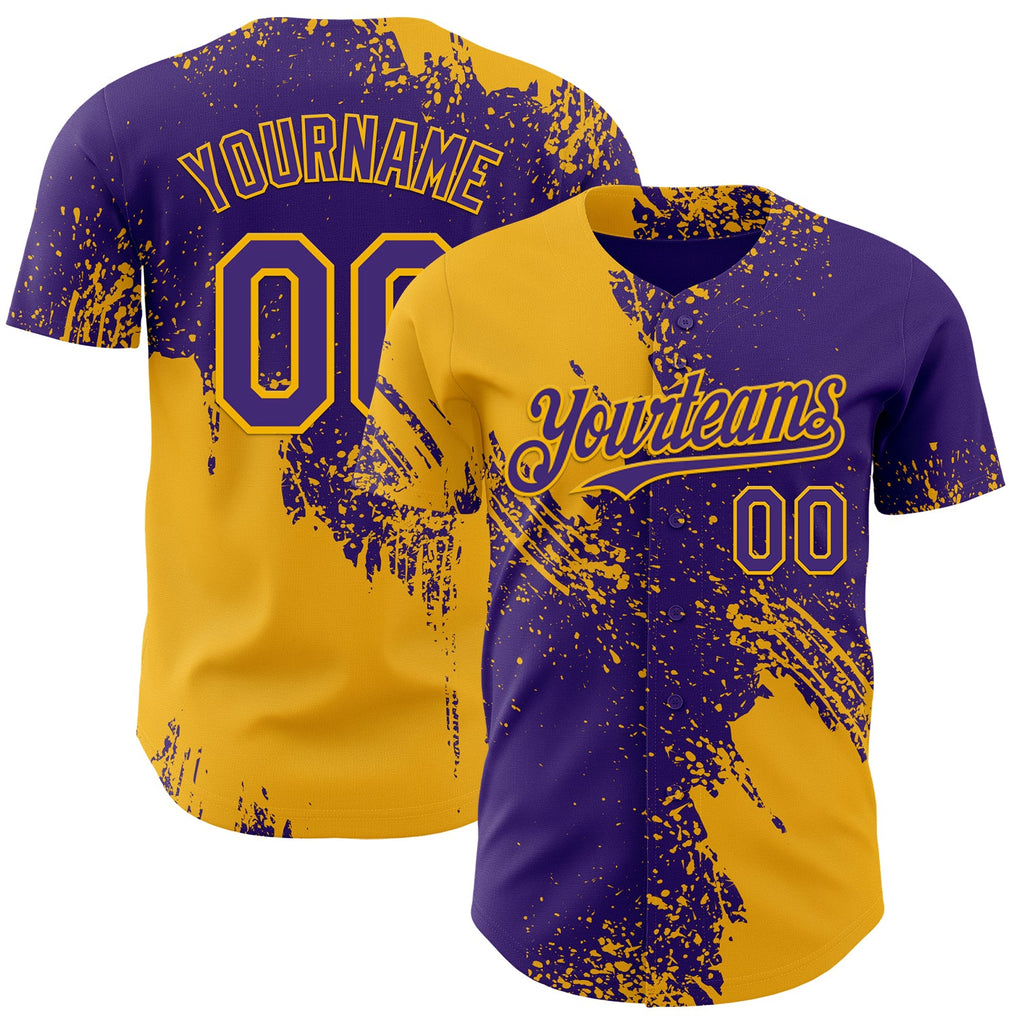 Custom Purple-Gold Abstract Brush Stroke Authentic Baseball Jersey