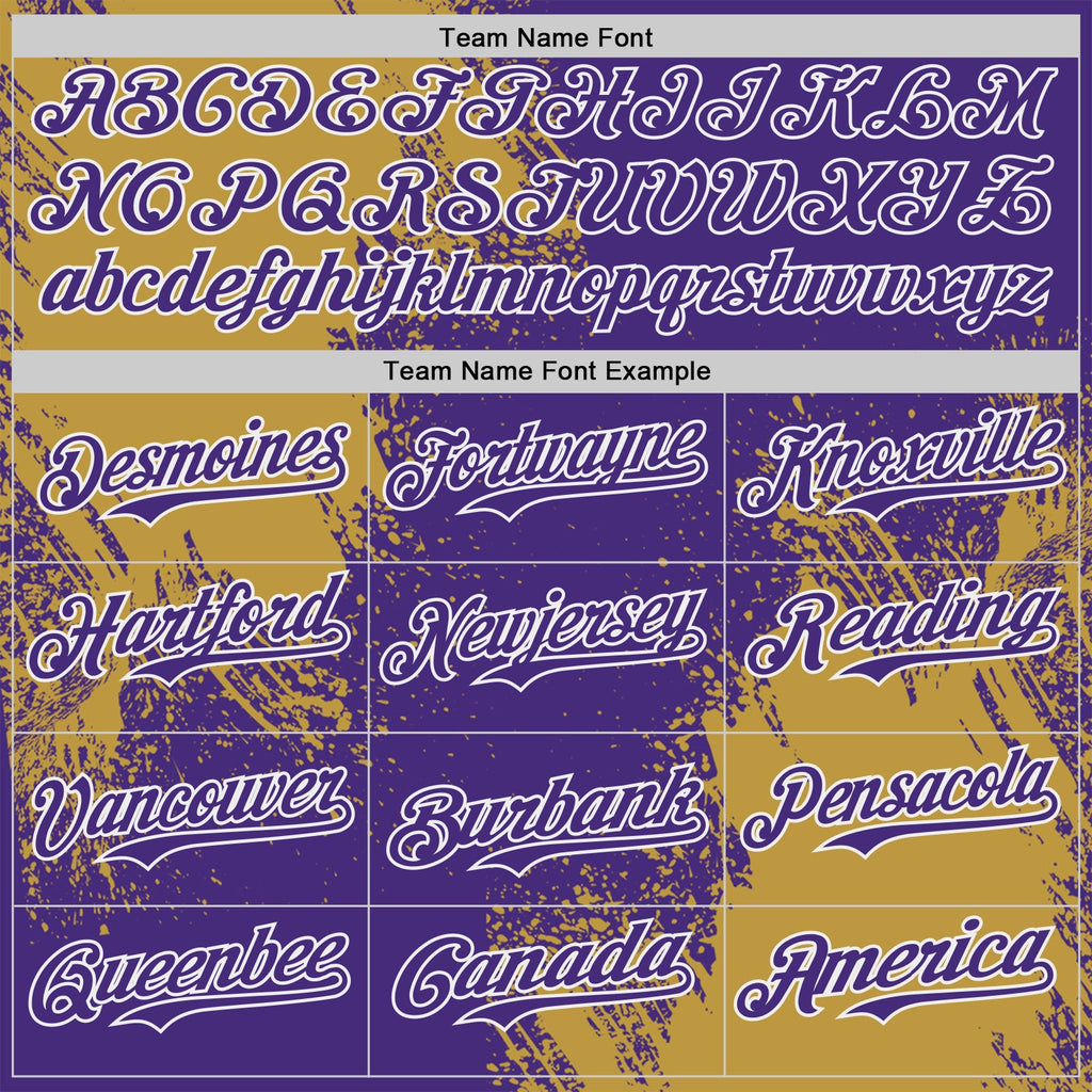 Custom Purple Old Gold-White Abstract Brush Stroke Authentic Baseball Jersey