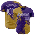Custom Purple Old Gold-White Abstract Brush Stroke Authentic Baseball Jersey