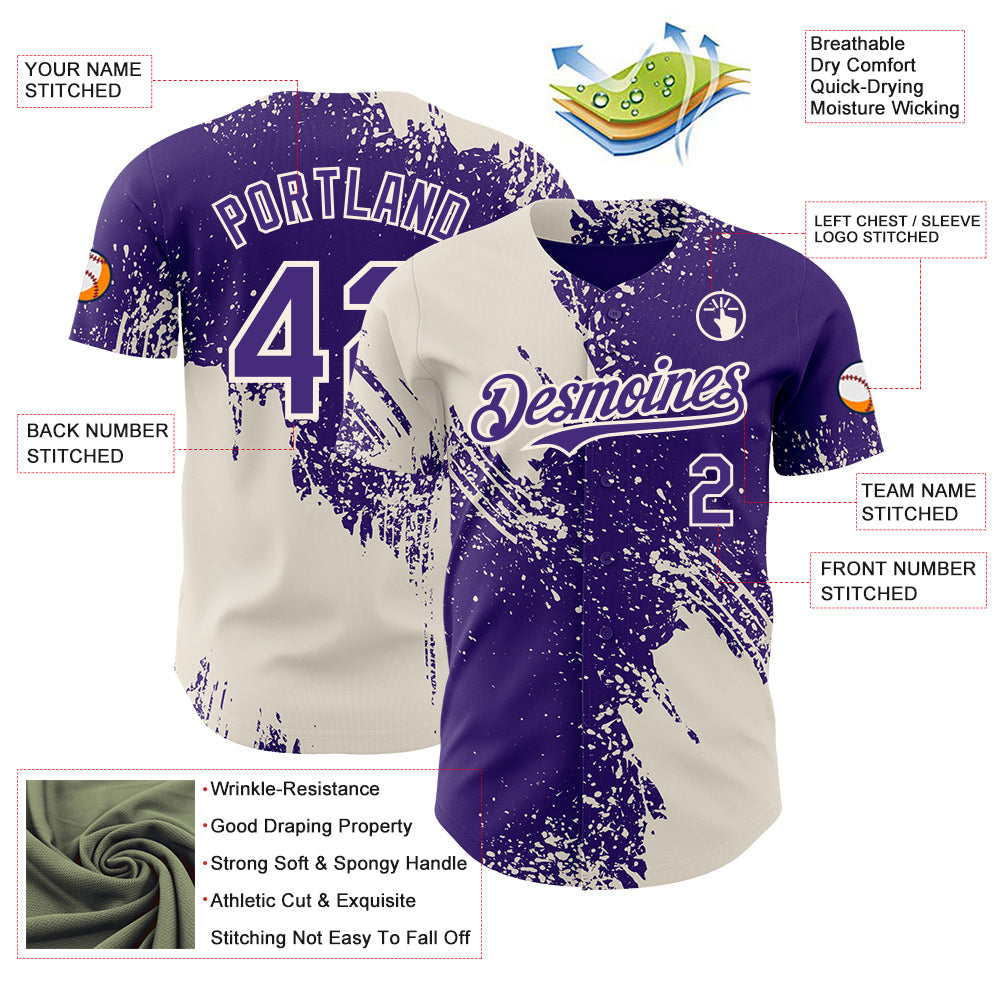Custom Purple-Cream Abstract Brush Stroke Authentic Baseball Jersey