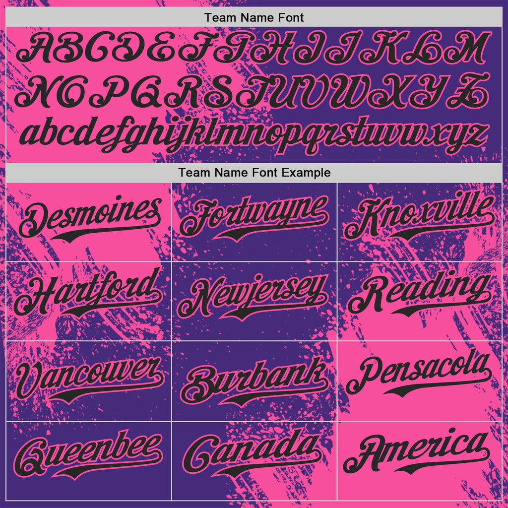 Custom Purple Black-Pink Abstract Brush Stroke Authentic Baseball Jersey