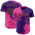 Custom Purple Black-Pink Abstract Brush Stroke Authentic Baseball Jersey