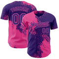 Custom Purple-Pink Abstract Brush Stroke Authentic Baseball Jersey