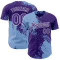 Custom Purple Light Blue-White Abstract Brush Stroke Authentic Baseball Jersey