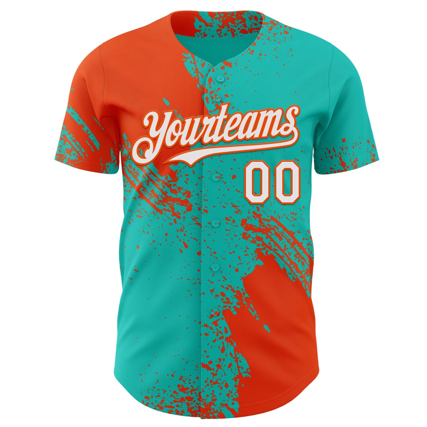 Custom Aqua White-Orange Abstract Brush Stroke Authentic Baseball Jersey