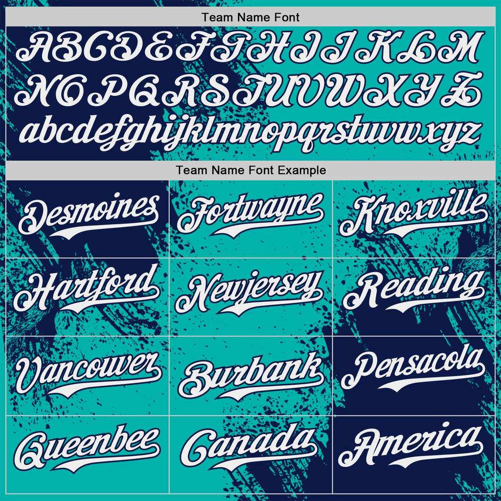Custom Aqua White-Navy Abstract Brush Stroke Authentic Baseball Jersey