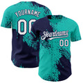 Custom Aqua White-Navy Abstract Brush Stroke Authentic Baseball Jersey