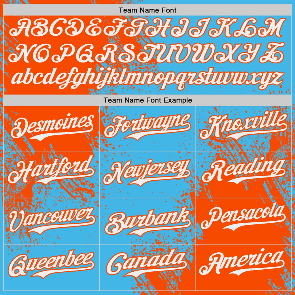 Custom Sky Blue White-Orange Abstract Brush Stroke Authentic Baseball Jersey
