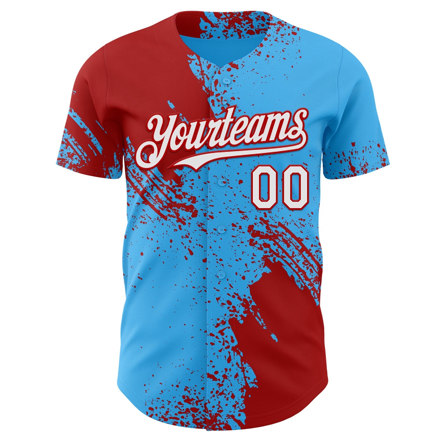 Custom Sky Blue White-Red Abstract Brush Stroke Authentic Baseball Jersey