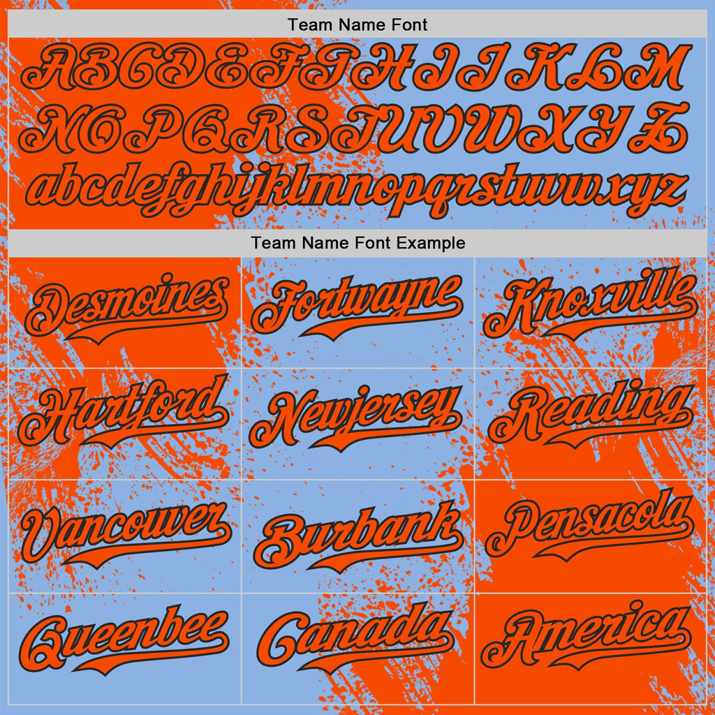 Custom Light Blue Orange-Black Abstract Brush Stroke Authentic Baseball Jersey