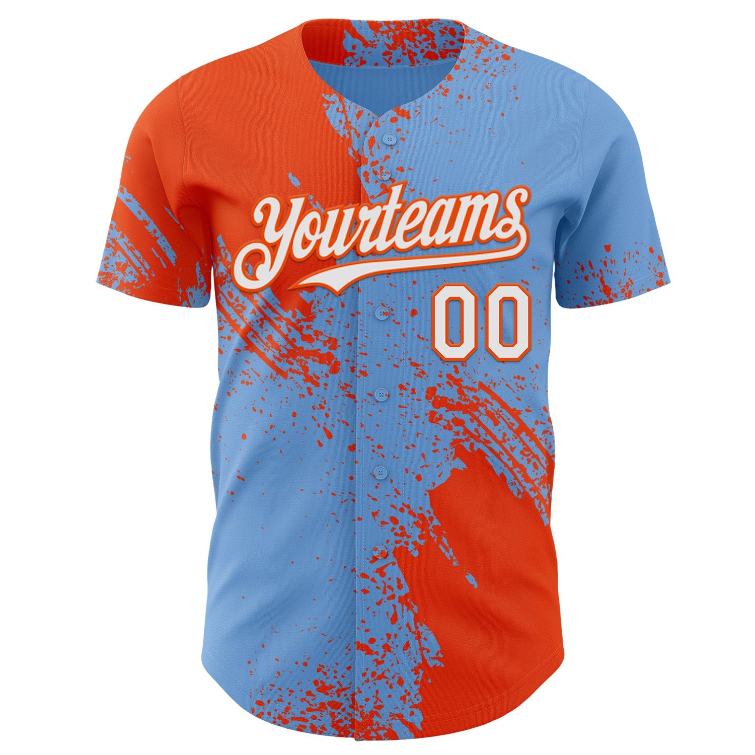 Custom Light Blue White-Orange Abstract Brush Stroke Authentic Baseball Jersey