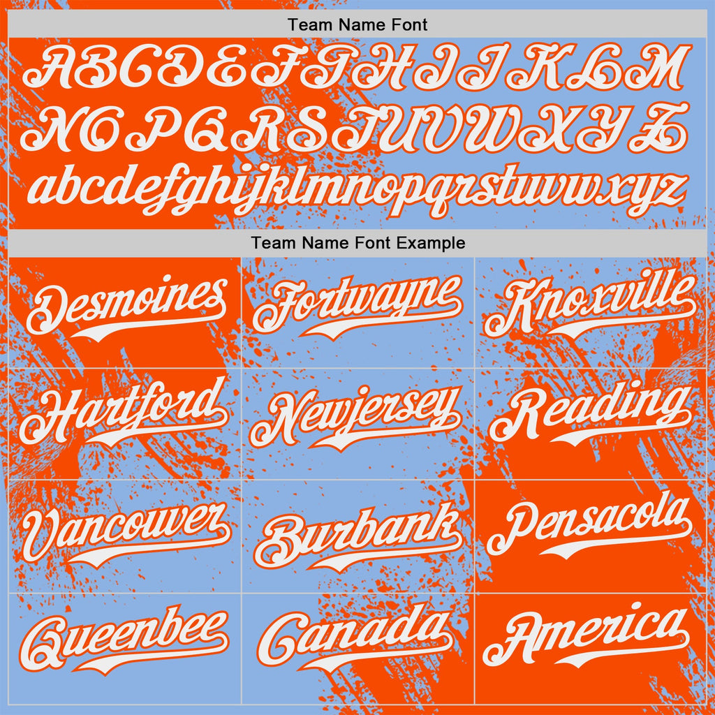 Custom Light Blue White-Orange Abstract Brush Stroke Authentic Baseball Jersey