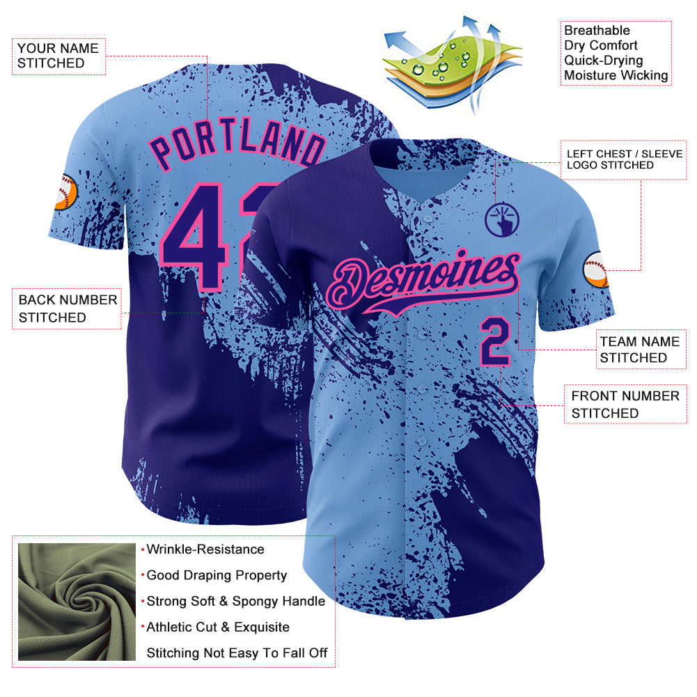 Custom Light Blue Dark Purple-Pink Abstract Brush Stroke Authentic Baseball Jersey