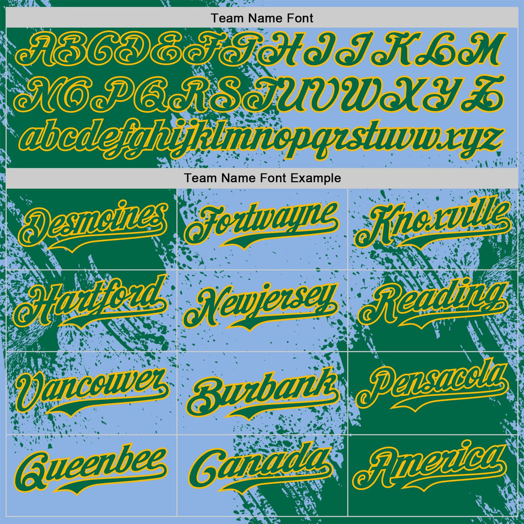 Custom Light Blue Kelly Green-Gold Abstract Brush Stroke Authentic Baseball Jersey