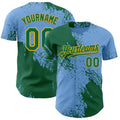 Custom Light Blue Kelly Green-Gold Abstract Brush Stroke Authentic Baseball Jersey