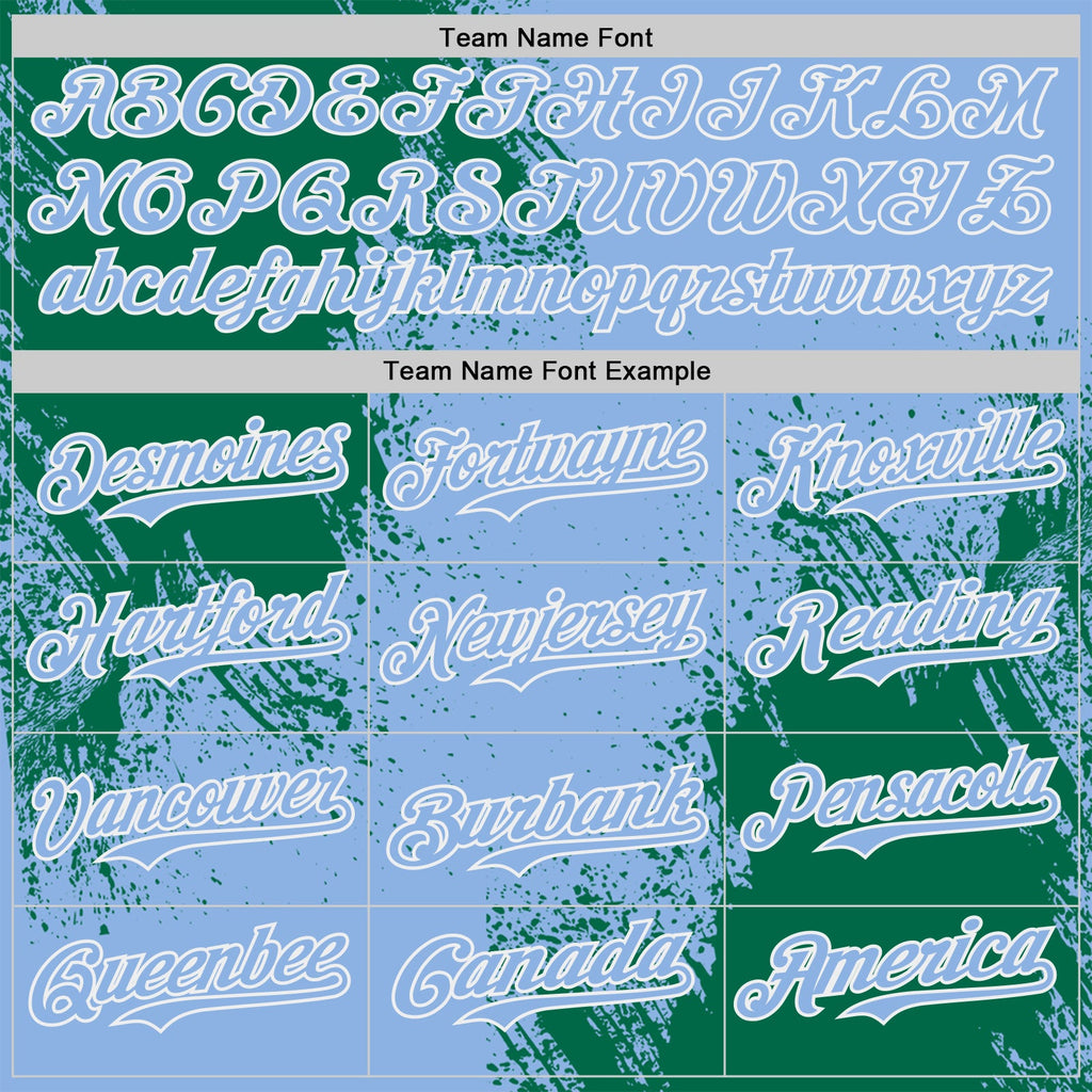 Custom Light Blue Kelly Green-White Abstract Brush Stroke Authentic Baseball Jersey