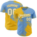 Custom Light Blue White-Yellow Abstract Brush Stroke Authentic Baseball Jersey