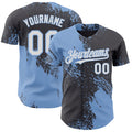 Custom Steel Gray White-Light Blue Abstract Brush Stroke Authentic Baseball Jersey