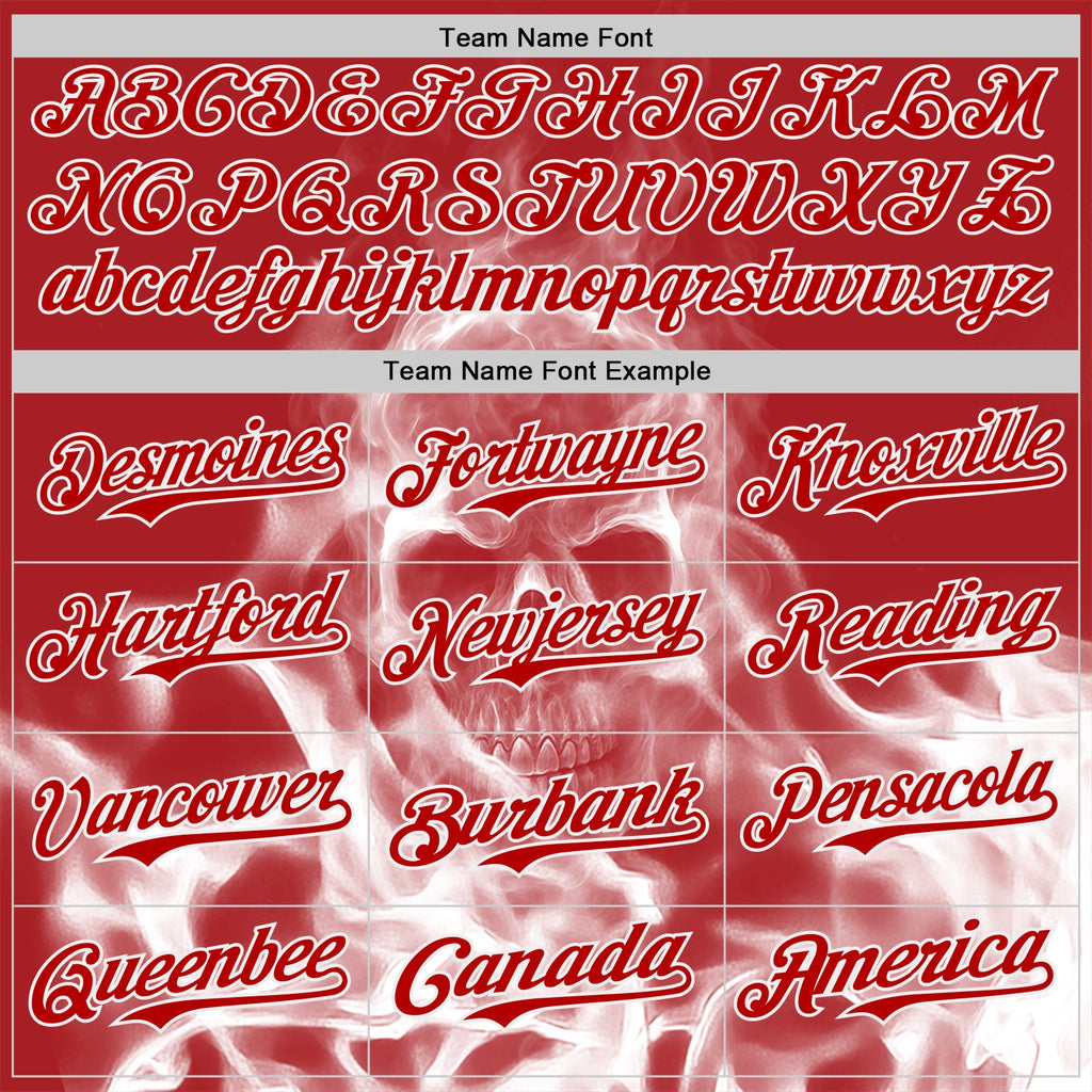 Custom Red-White Flames Skull Smoke Authentic Baseball Jersey