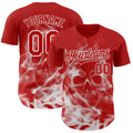 Custom Red-White Flames Skull Smoke Authentic Baseball Jersey