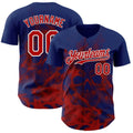 Custom Royal Red-White Flames Skull Smoke Authentic Baseball Jersey