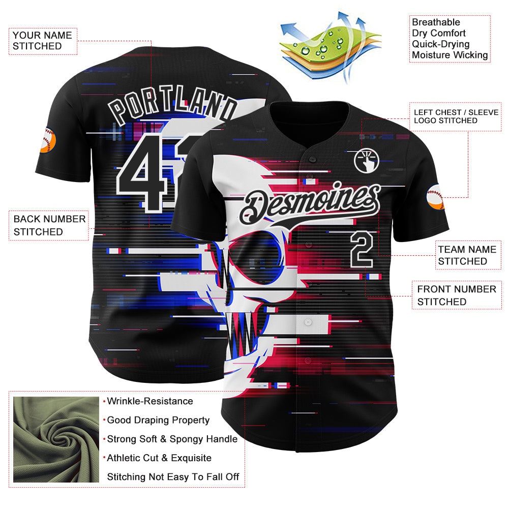 Custom Black-White Skull Authentic Baseball Jersey