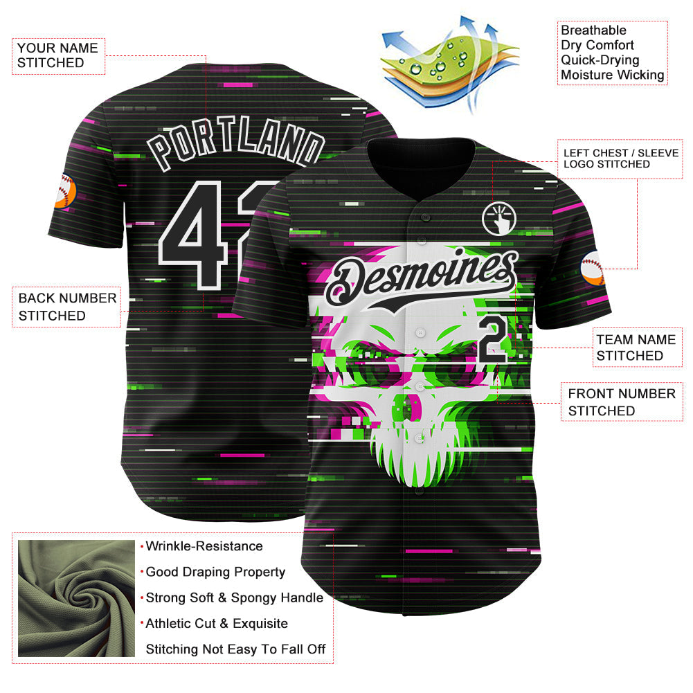 Custom Black-White Skull Authentic Baseball Jersey