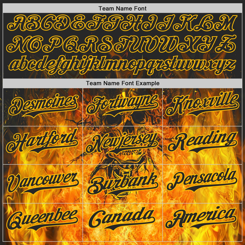 Custom Black-Gold Flames Skull Authentic Baseball Jersey