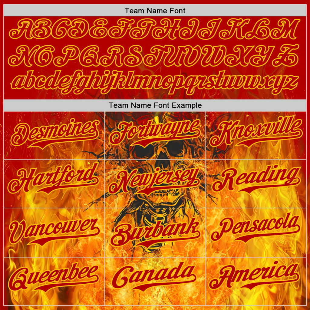 Custom Red-Gold Flames Skull Authentic Baseball Jersey