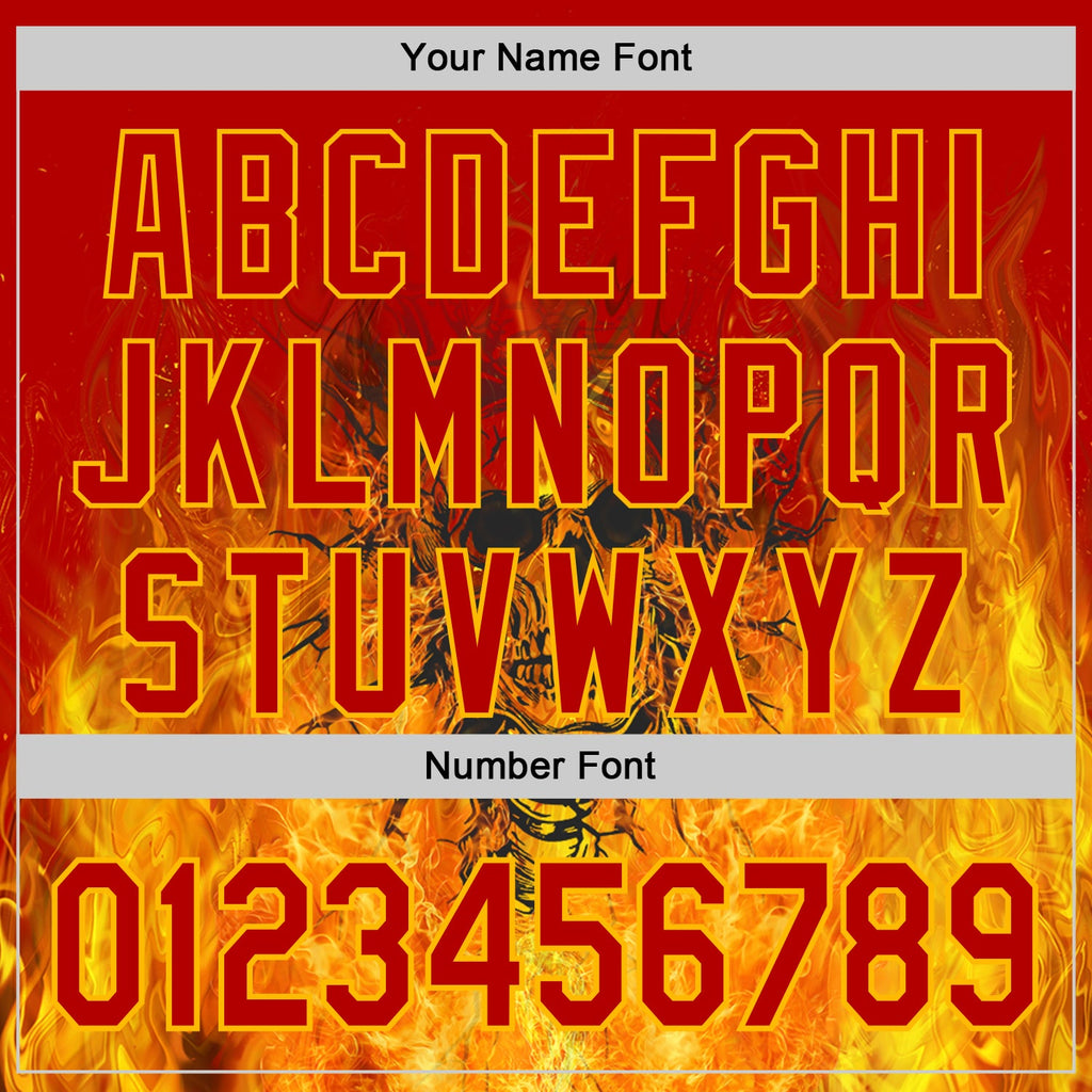 Custom Red-Gold Flames Skull Authentic Baseball Jersey
