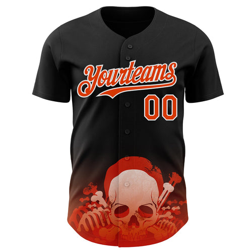 Custom Black Orange-White Skull Authentic Baseball Jersey
