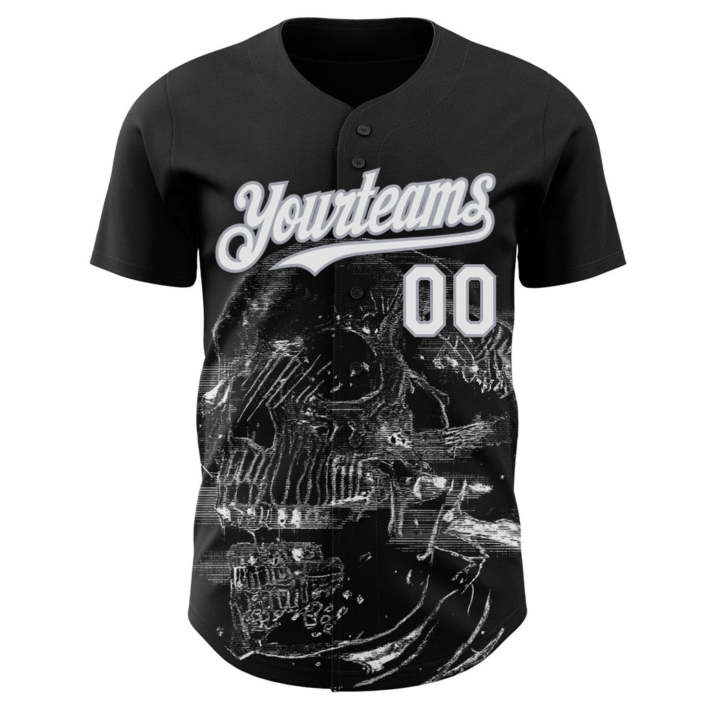 Custom Black White-Gray Skull Authentic Baseball Jersey