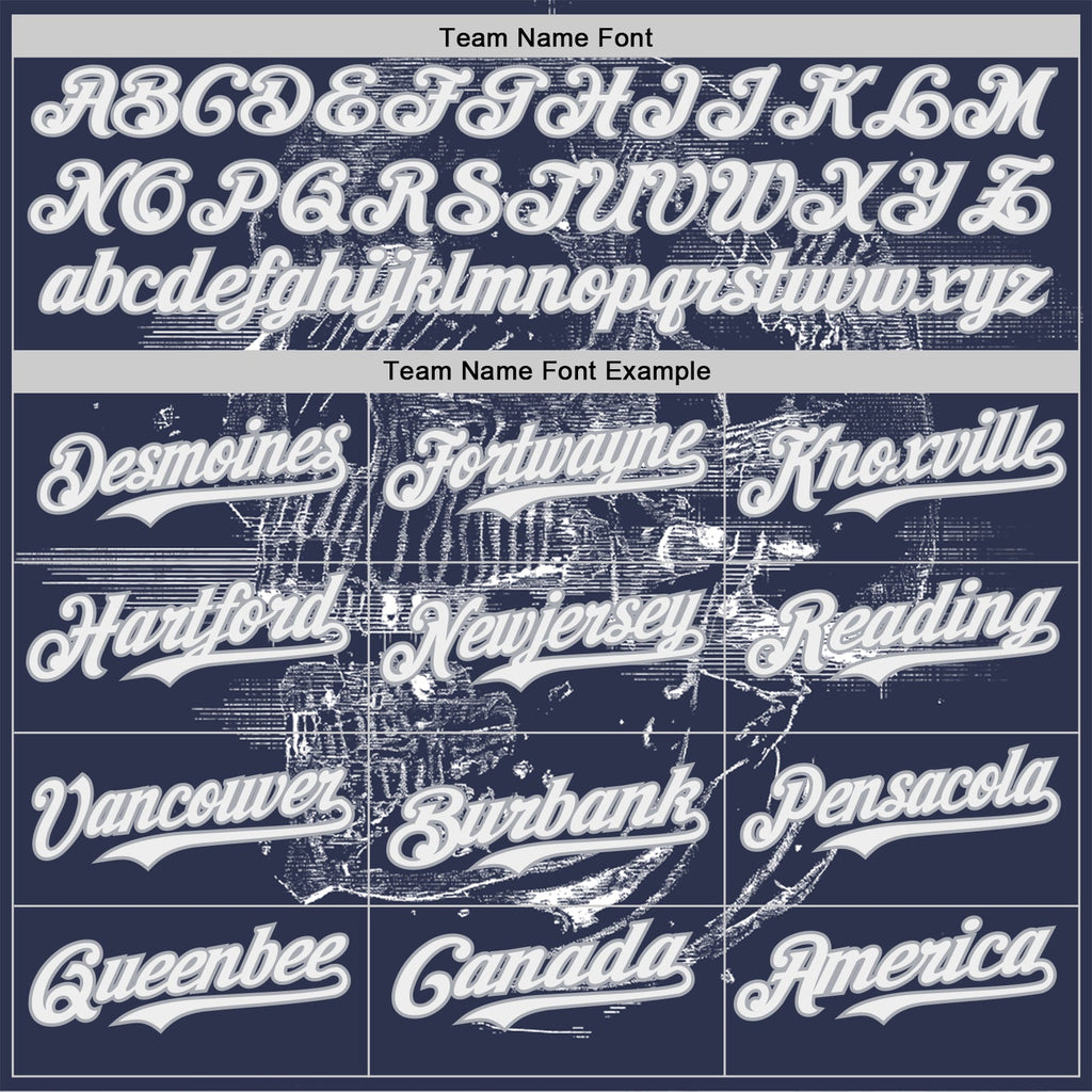 Custom Navy White-Gray Skull Authentic Baseball Jersey