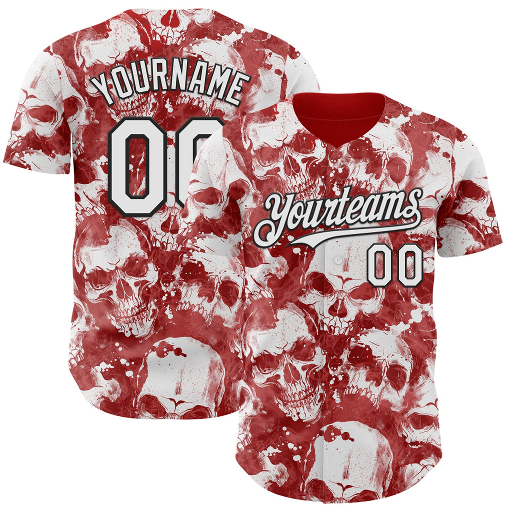 Custom Red White-Black Flames Skull Smoke Authentic Baseball Jersey