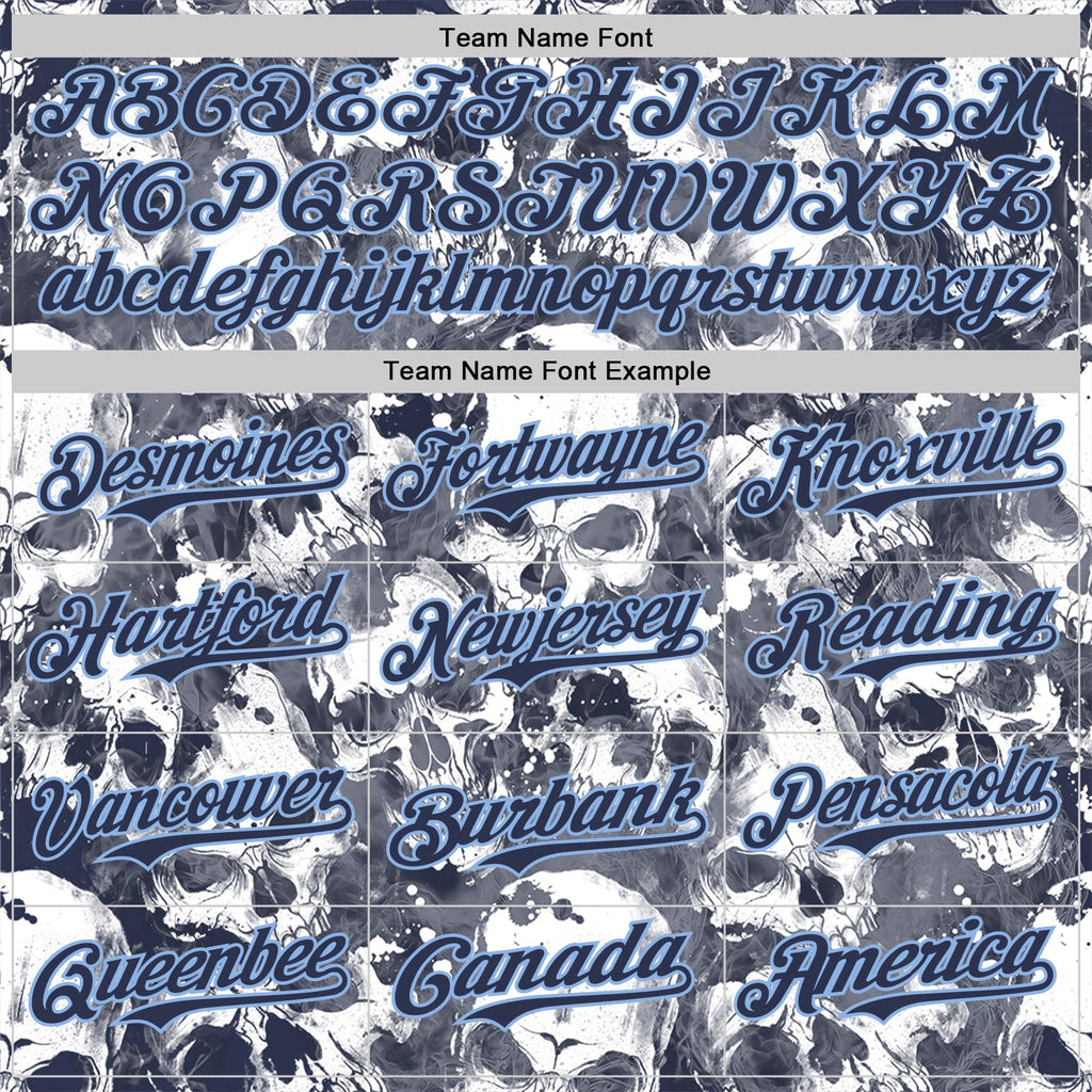 Custom Gray Navy-Light Blue Flames Skull Smoke Authentic Baseball Jersey