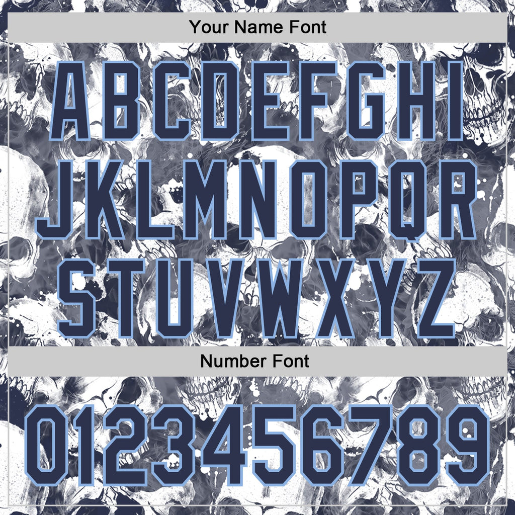 Custom Gray Navy-Light Blue Flames Skull Smoke Authentic Baseball Jersey