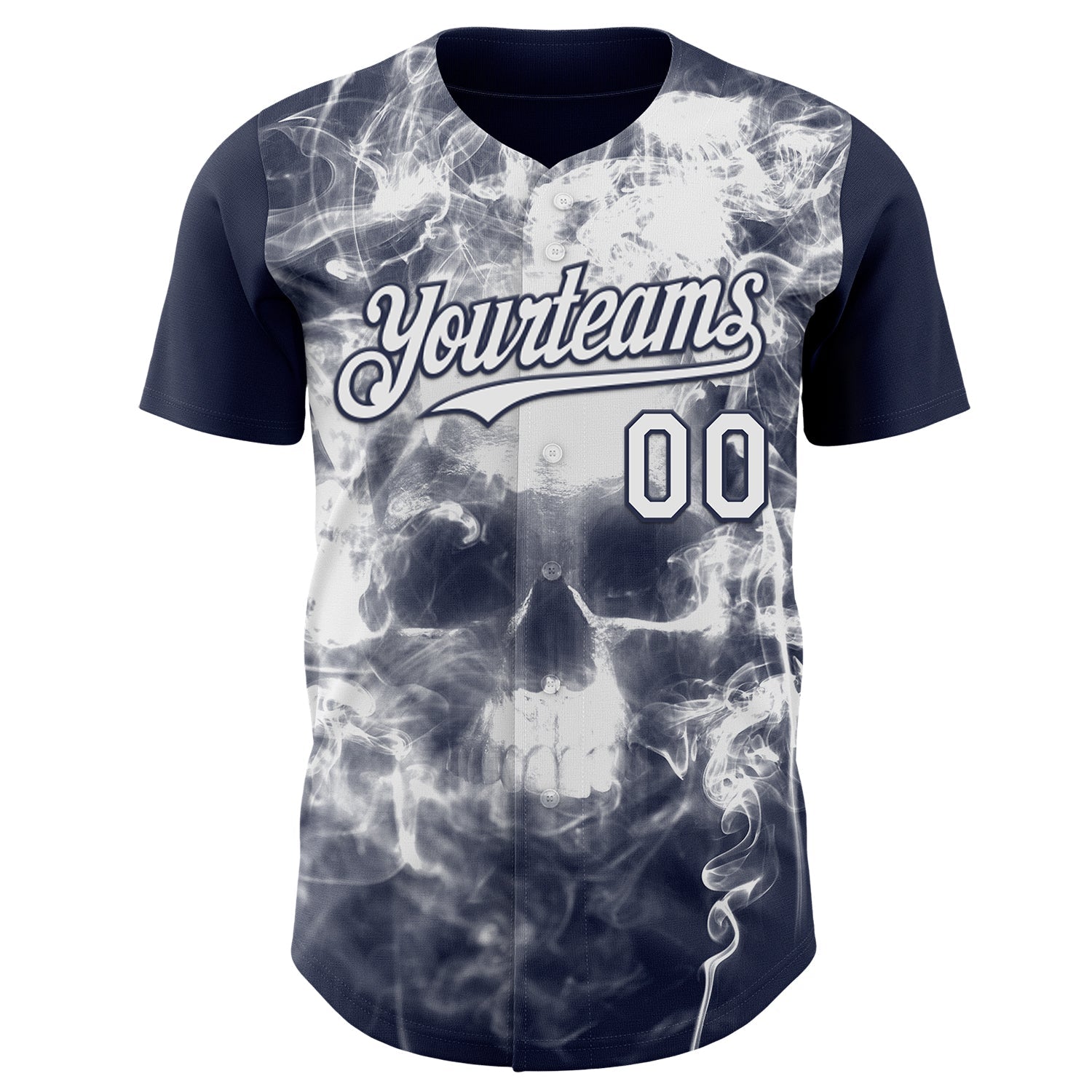 Custom Navy-White Flames Skull Smoke Authentic Baseball Jersey