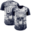 Custom Navy-White Flames Skull Smoke Authentic Baseball Jersey
