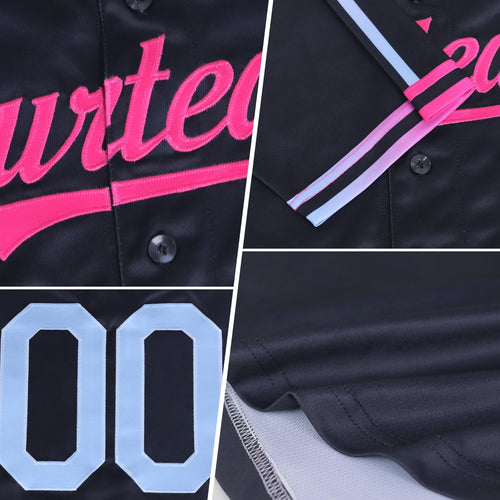 Custom Black Gold-Orange Raglan Line Gradient Stripe Authentic Baseball Jersey
