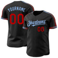 Custom Black Red-Light Blue Raglan Line Gradient Stripe Authentic Baseball Jersey