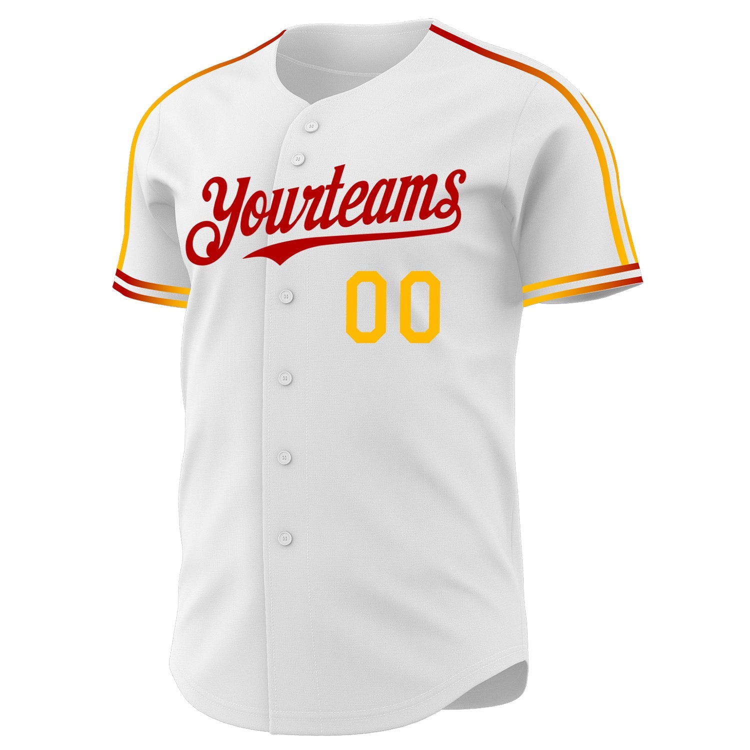 Custom White Gold-Red Raglan Line Gradient Stripe Authentic Baseball Jersey