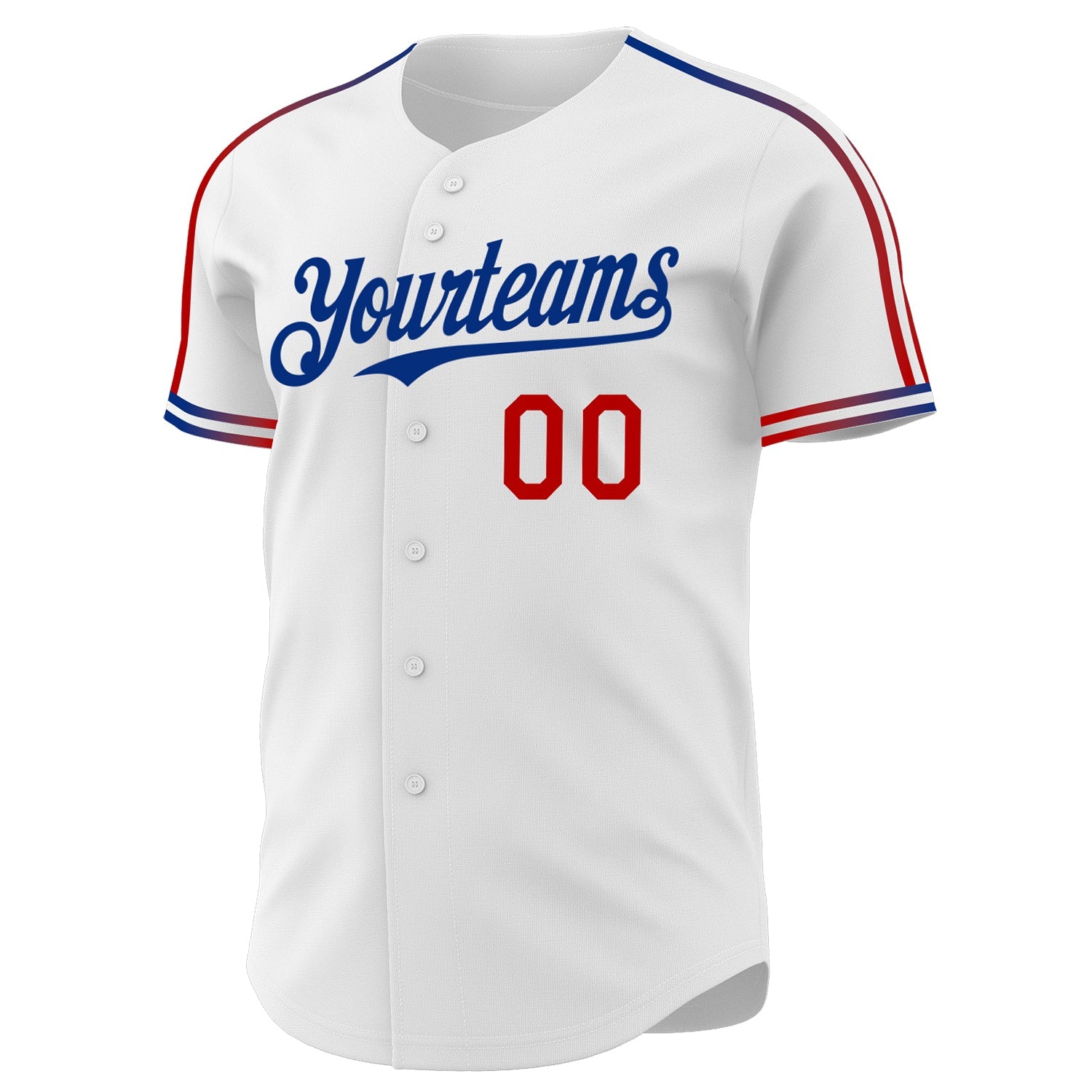 Custom White Red-Royal Raglan Line Gradient Stripe Authentic Baseball Jersey
