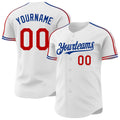 Custom White Red-Royal Raglan Line Gradient Stripe Authentic Baseball Jersey